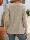 Decorative Button Striped Square Neck Long Sleeve T-Shirt - Trendsi - Flyclothing LLC
