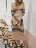 Striped V-Neck Long Sleeve Sweater Dress - Trendsi - Flyclothing LLC