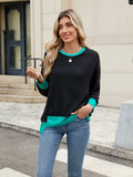 Contrast Trim Round Neck Long Sleeve T-Shirt - Trendsi - Flyclothing LLC