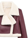 Collared Neck Long Sleeve Plush Cropped Jacket - Trendsi - Flyclothing LLC