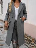 Pocketed Collared Neck Long Sleeve Coat - Trendsi - Flyclothing LLC
