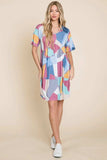 BOMBOM Ruched Color Block Short Sleeve Dress - Trendsi - Flyclothing LLC