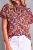 Printed Mock Neck Short Sleeve Blouse - Trendsi - Flyclothing LLC