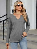 Notched Long Sleeve T-Shirt - Trendsi - Flyclothing LLC