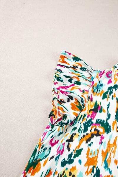 Abstract Print Ruffle Sleeve Blouse - Trendsi - Flyclothing LLC