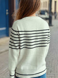 Striped Round Neck Long Sleeve Sweater - Trendsi - Flyclothing LLC