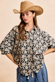 BiBi Floral Jacquard Short Dolman Sleeves Shirt - Trendsi - Flyclothing LLC
