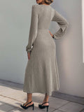 Perfee Ribbed Tied Surplice Long Sleeve Dress - Trendsi - Flyclothing LLC