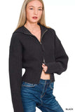 Zenana Ribbed Collared Zip Up Sweater Cardigan - Trendsi - Flyclothing LLC