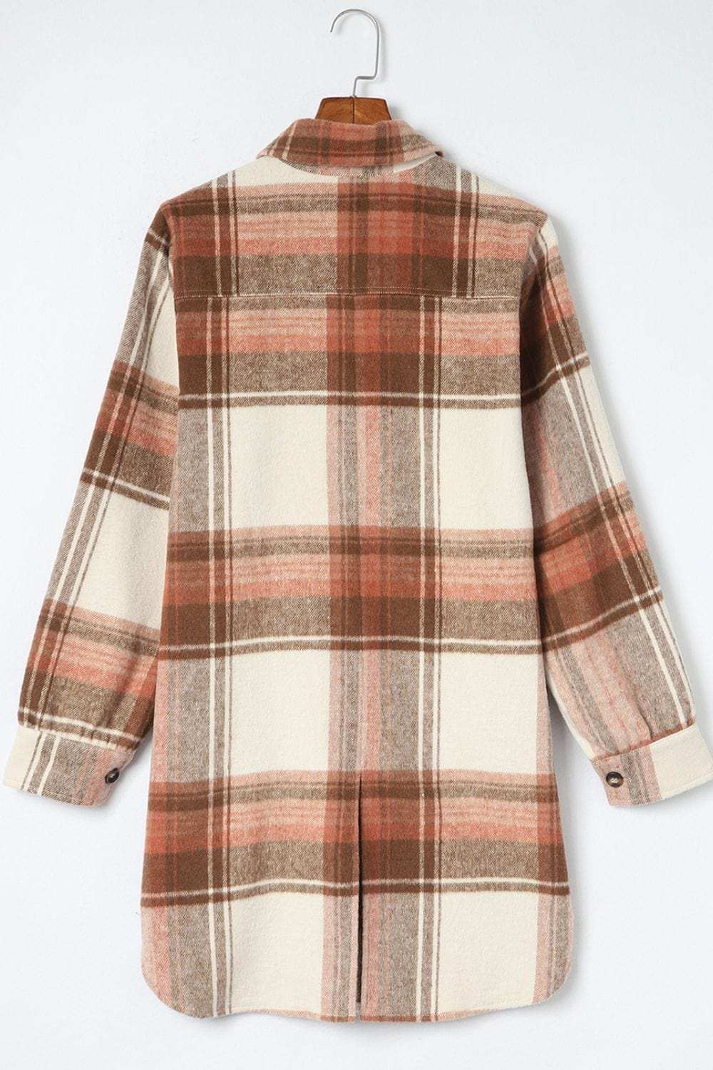 Pocketed Plaid Collared Neck Shacket - Trendsi - Flyclothing LLC