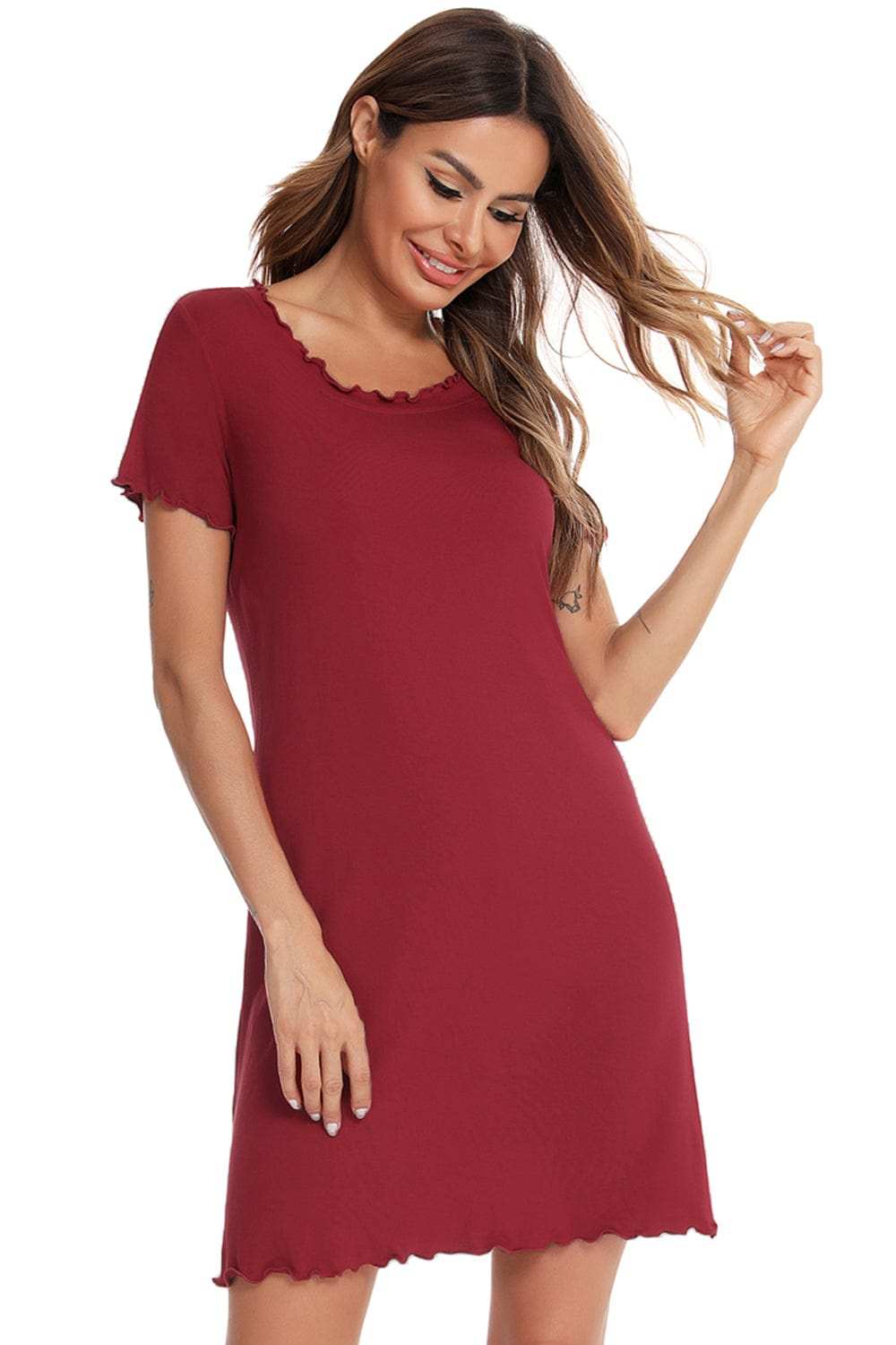 Round Neck Short Sleeve Lounge Dress - Trendsi - Flyclothing LLC