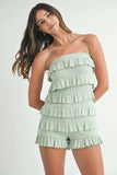 MABLE Pointelle Knit Fabric Ruffled Tube Romper - Trendsi - Flyclothing LLC