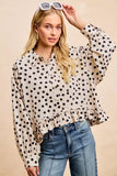 BiBi Crinkle Polka Dot Ruffled Hem Button Up Shirt Top - Trendsi - Flyclothing LLC