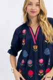 Umgee Embroidered Floral Top with Contrast Trim - Trendsi - Flyclothing LLC