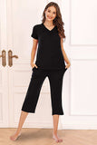 V-Neck Short Sleeve Top and Pants Lounge Set - Trendsi - Flyclothing LLC