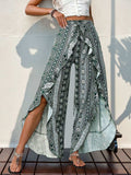 Slit Ruffled Geometric Wide Leg Pants - Trendsi - Flyclothing LLC