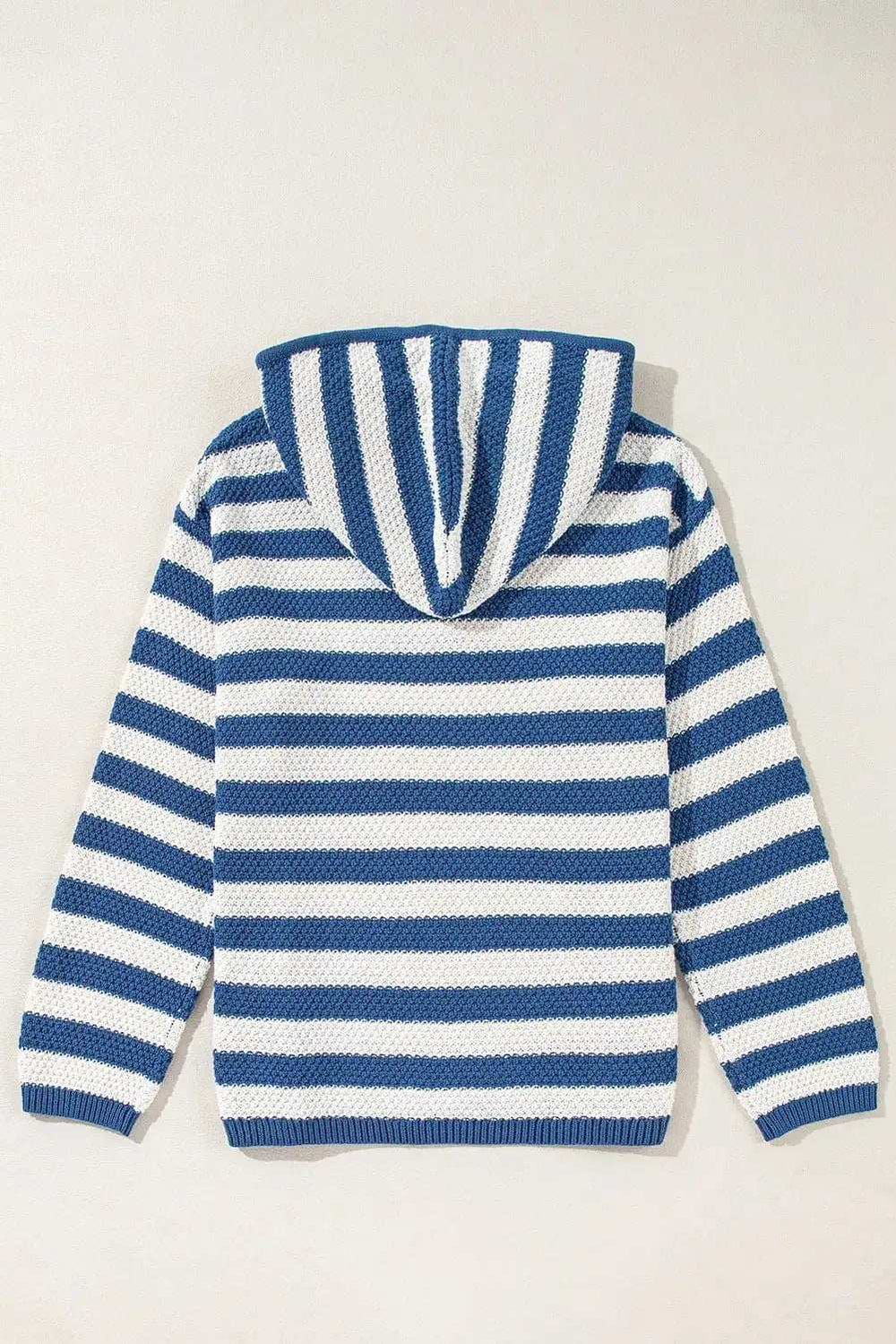 Drawstring Striped Long Sleeve Hooded Sweater - Trendsi - Flyclothing LLC
