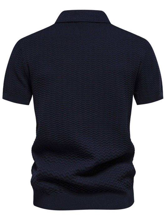 Men's Collared Neck Striped Texture Knit Polo - Trendsi - Flyclothing LLC
