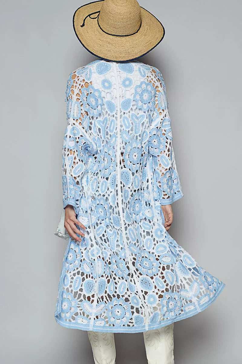 POL Open Front Crochet Cardigan with Knit Weave Patterns - Trendsi - Flyclothing LLC