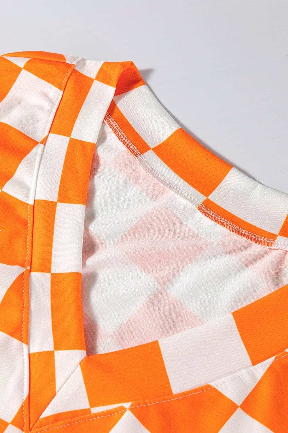 Checkerboard V Neck Loose Tee and Shorts Set - Trendsi - Flyclothing LLC