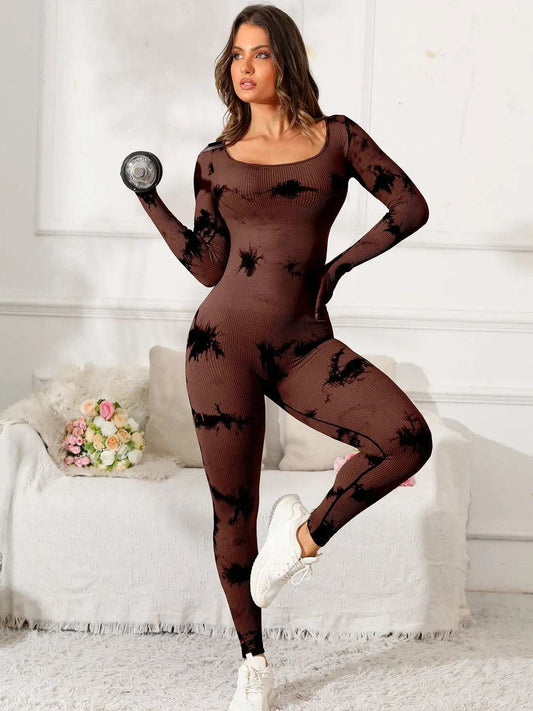 Scoop Neck Long Sleeve Active Jumpsuit - Trendsi - Flyclothing LLC