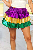 BiBi Mardi Gras Color Block Metallic Tiered Skirt - Trendsi - Flyclothing LLC