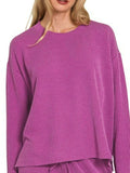 Zenana Corded Rib Long Sleeve Tee and Shorts Set - Trendsi - Flyclothing LLC