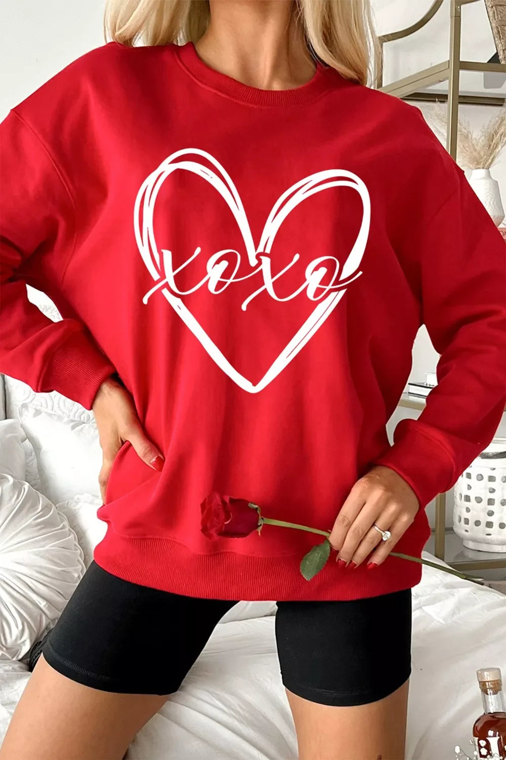 XOXO Valentines Heart Sketch Printed Pullover Sweatshirt - Trendsi - Flyclothing LLC