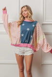 BiBi Stars and Stripes Round Neck Long Sleeve Top - Trendsi - Flyclothing LLC