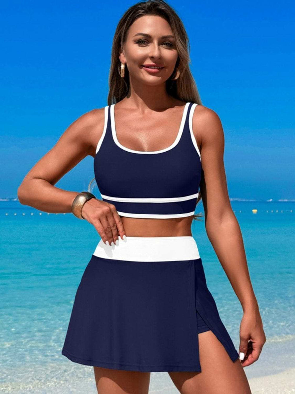 Scoop Neck Top and Skort Swim Set - Trendsi - Flyclothing LLC