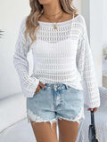 Openwork Boat Neck Long Sleeve Knit Cover Up - Trendsi - Flyclothing LLC