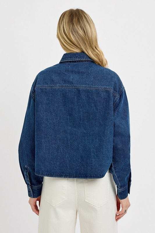 RISEN Button Up Long Sleeve Denim Shacket - Trendsi - Flyclothing LLC