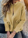 Full Size Textured Knit Zip Up Outerwear Plus Size - Trendsi - Flyclothing LLC