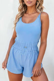 Drawstring Waist Scoop Neck Romper - Trendsi - Flyclothing LLC