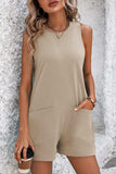 Round Neck Sleeveless Front Pocket Romper - Trendsi - Flyclothing LLC