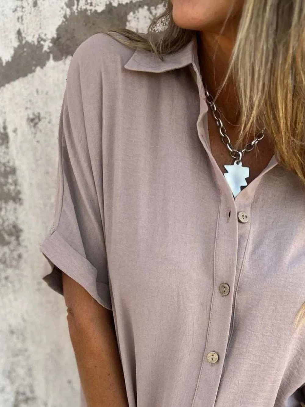 Full Size Collared Neck Half Sleeve Shirt Plus Size - Trendsi - Flyclothing LLC