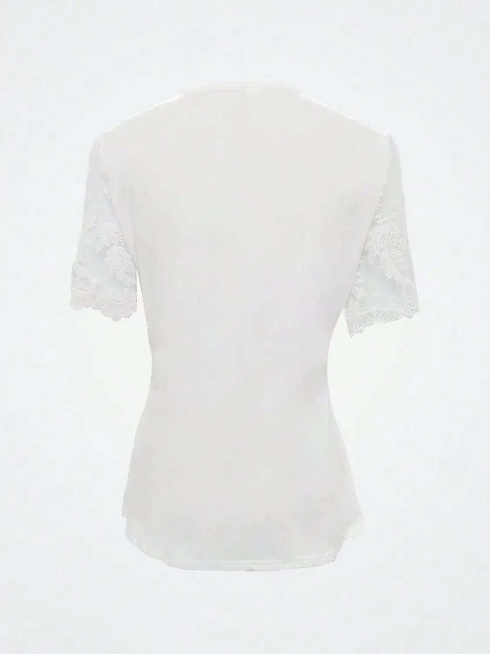 Notched Lace Short Sleeve Top - Trendsi - Flyclothing LLC