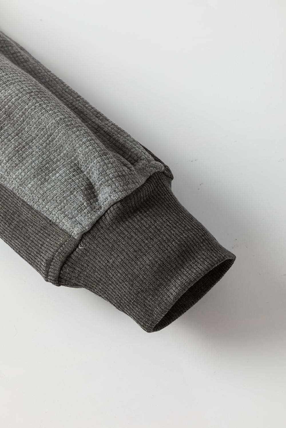 Waffle-Knit Pocketed Zip Up Hooded Jacket - Trendsi - Flyclothing LLC