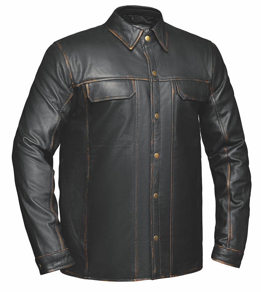 Rusty - Mens Premium Leather Shirt Jacket - Unik Just for Bikers - Flyclothing LLC