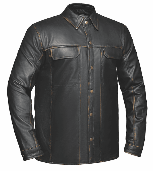 Rusty - Mens Premium Leather Shirt Jacket - Unik Just for Bikers - Flyclothing LLC