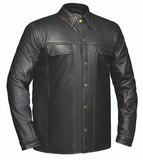 Rusty - Mens Premium Leather Shirt Jacket - Unik Just for Bikers - Flyclothing LLC