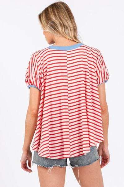 Ces Femme Striped Round Neck Short Sleeve T-Shirt - Trendsi - Flyclothing LLC