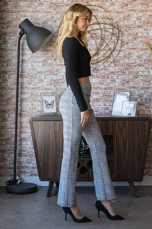 Heimish Full Size Plaid Flare Pants with Wide Waist Band Plus Size - Trendsi - Flyclothing LLC