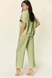 Double Take Full Size Texture Half Zip Short Sleeve Top and Pants Set - Trendsi - Flyclothing LLC