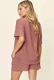 Double Take Full Size Round Neck Short Sleeve T-Shirt and Shorts Set - Trendsi - Flyclothing LLC