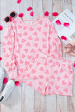 Heart Print Long Sleeve Top and Shorts Lounge Set - Trendsi - Flyclothing LLC
