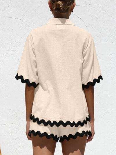 Contrast Trim Half Sleeve Top and Shorts Set - Trendsi - Flyclothing LLC