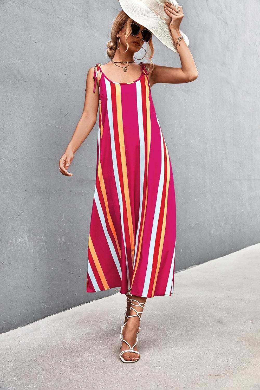 Striped Scoop Neck Cami Dress - Trendsi - Flyclothing LLC