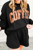COFFEE Sequin Round Neck Long Sleeve Top and Shorts Set - Trendsi - Flyclothing LLC