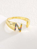 18K Gold-Plated Zircon Letter Ring - Trendsi - Flyclothing LLC